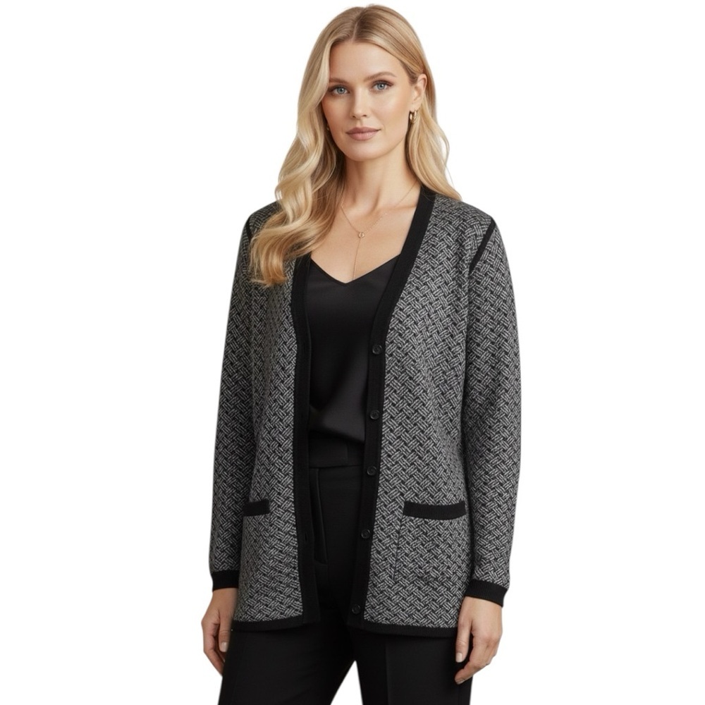 Dana Bachman Vintage Silk Knit Cardigan Sweater Jacket Pockets Buttons Preppy M